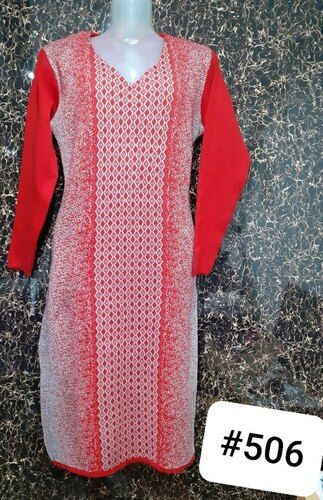 Casual Wear Ladies V Neck Type Full Sleeve Woolen Kurtis