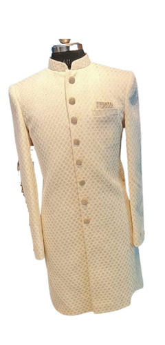 Fancy Round Neck Full Sleeves Button Closure Cotton Sherwani For Men'S