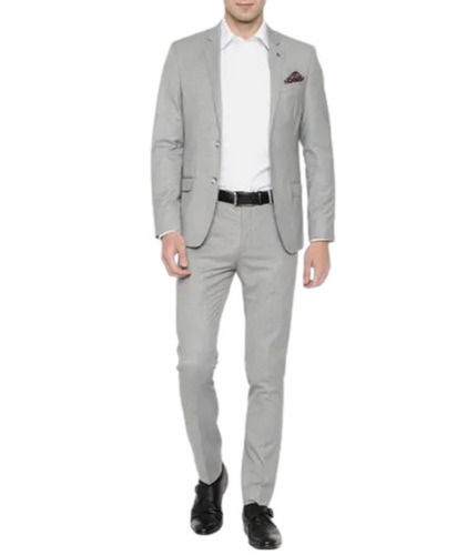 Gray Full Sleeves And Plain Double Pocket Casual Wear Cotton Suit For Men