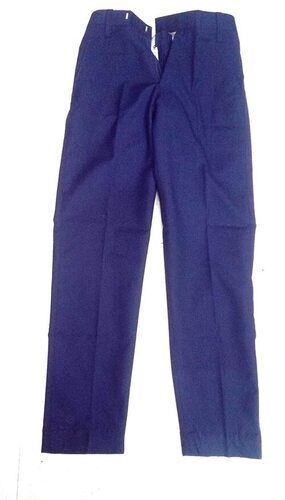 Kids School Uniform Blue Plain Cotton Pant With Zipper Closure