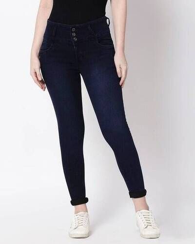 Ladies Casual Narrow Skin Tight Blue Plain Denim Jeans