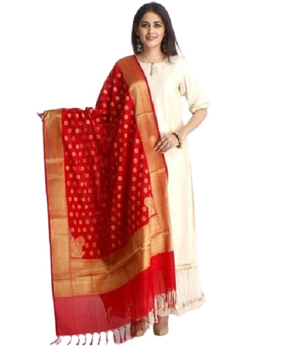 हल्का वज़न और कैज़ुअल वियर प्रिंटेड कॉटन सिल्क डिज़ाइनर दुपट्टा बस्ट साइज़: 00 इंच (इंच)