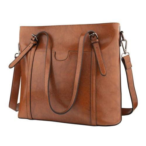 Rectangular Plain Zipper Closure And Loop Handle Ladies Leather Handbags