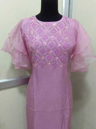 Short Sleeve Printed Cotton Blend Straight Kurta For Women