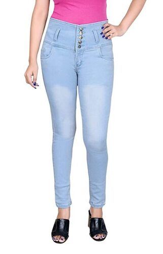 White Stretchable Plain Casual Ladies Skinny Blue Denim Jeans