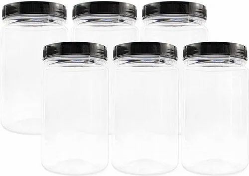 1 Litres Capacity Transparent Round Plastic Jars With Screw Cap