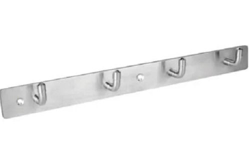 Silver 10 Inch Rectangular Plain Stainless Steel Wall Mounted Clothes Hook