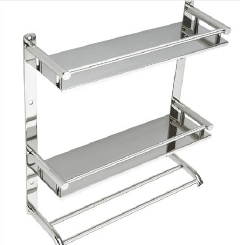 Silver 15X5X16 Inches Wall Mounted Stainless Steel Bathroom Wall Shelf