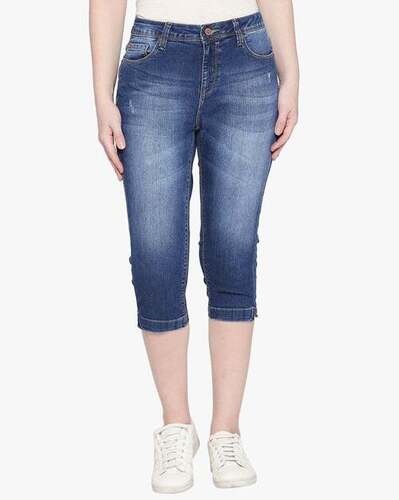Skin Friendly Casual Wear Ladies Blue Printed Capri Jeans at Best Price in  Noida