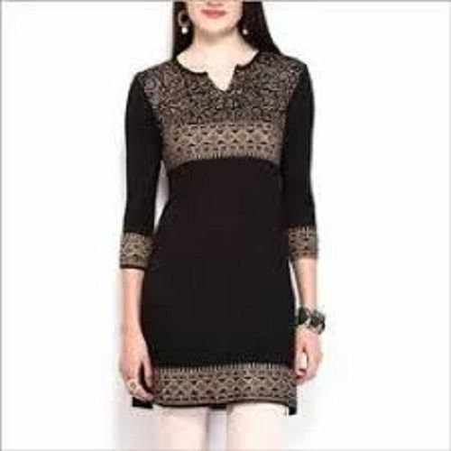 Modern Embroidered Full Sleeve V-Neck Polyester And Organza Kurtis