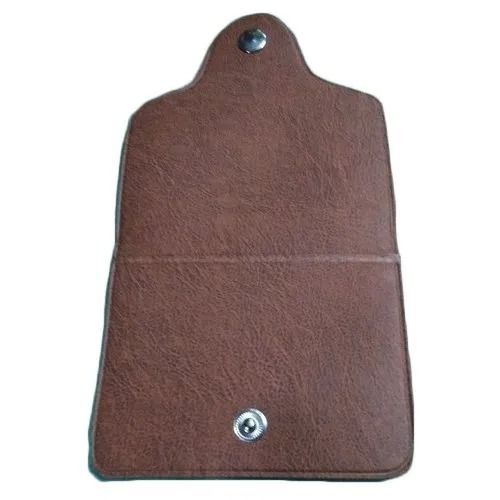 Lather Portable And Foldable Brown Card Holder With Metal Button - Size 3.07X2.6 Inch