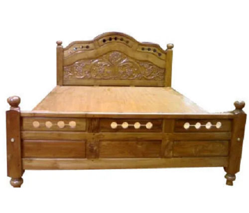 Rectangular Polished Modern Solid Teak Wooden Bed for Home Furniture