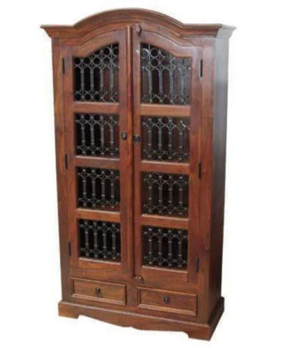 Handmade 46X91X166 Cm Matte Finish Double Door Antique Wooden Almirah