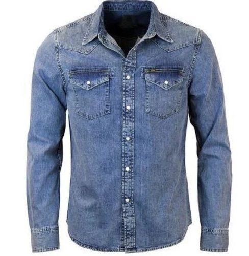 Mens Casual Wear Full Sleeves Straight Collar Plain Denim Shirt at Best  Price in Delhi