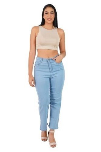 Comfortable And Washable Slim Fit Plain Dyed Denim Jeans For Ladies