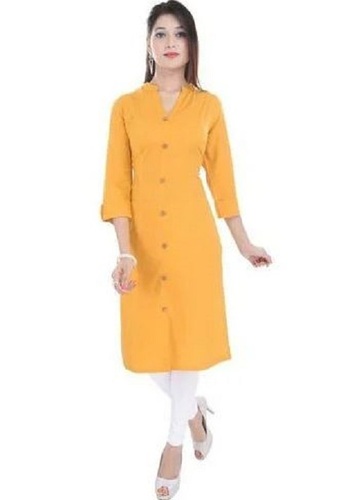 Daily Wear 3-4th Sleeves Modern Plain Cotton Kurti For Ladies