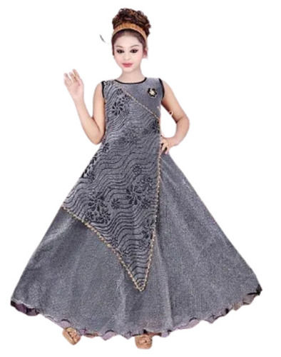 Embroidered Sleeveless Designer Round Neck Velvet Girls Gown