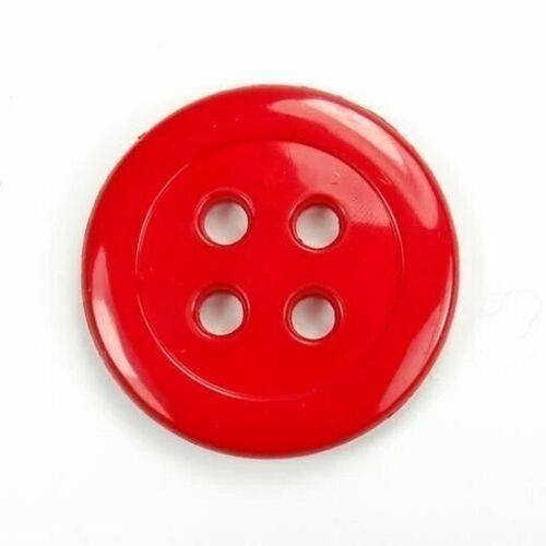 Red Glossy Finished 4 Holes 15Mm Round Poly Vinyl Chloride Plastic Button