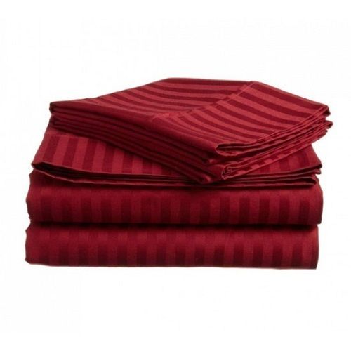 Dark Red King Size Skin-Friendly Stripped Plain Dyed Pattern Knitted Cotton Bed Sheet