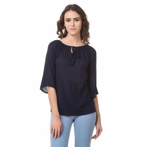 Black Ladies Half Sleeve Plain Western Rayon Top