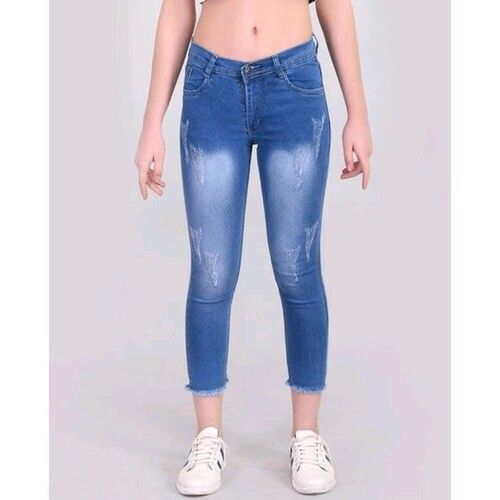 Ladies Skinny Fit Fancy Faded Jeans For Casual Wear