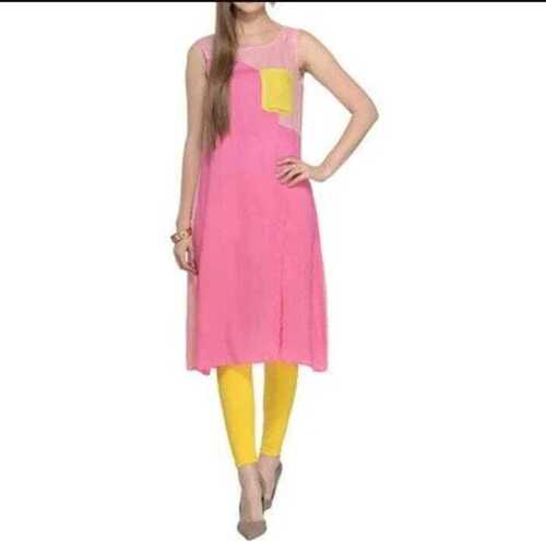 Ladies Sleeveless Plain Cotton Salwar Suit For Casual Wear