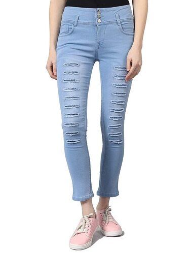 Ladies Tone Washed Blue Denim Jeans For Casual Wear