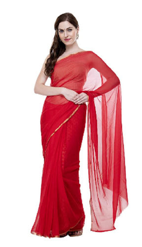 Plain dusty pink pure chiffon saree with rani pink Kanchipuram silk  attached border - #SareeEnvy - Aavaranaa