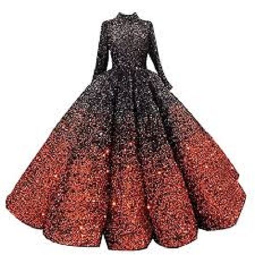 Indian Sequin Dress Black Red Sleeve 