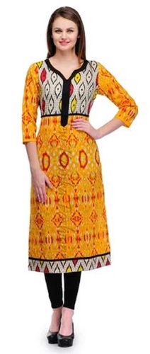 Washable 3-4th Sleeves Party Wear Printed Cotton Kurti For Ladies