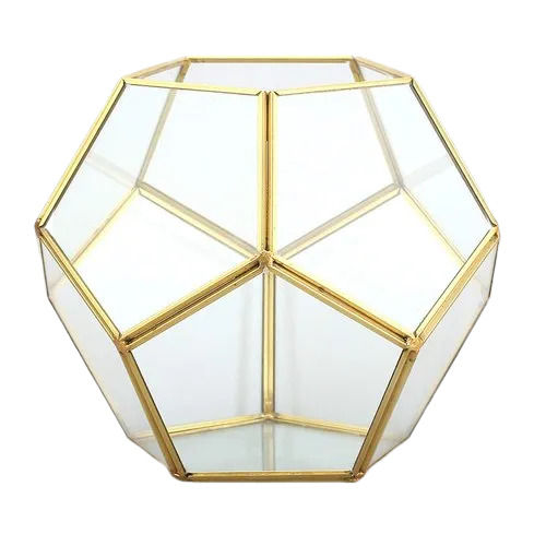 Corrosion Resistant Polished Brass Frame Transparent Glass Terrarium