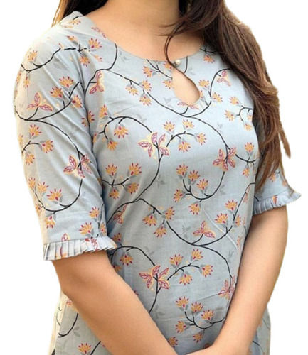 Casual Wear Regular Fit Half Sleeve Round Neck Readymade Printed Ladies Kurtis