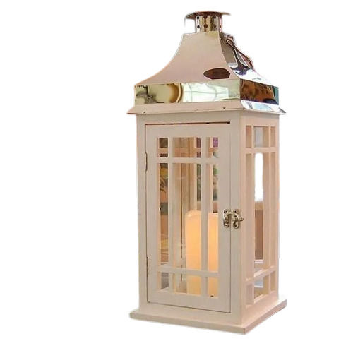 White Polished Finished Stainless Steel Glass And Wooden Decorative Lamp