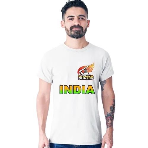 Round Neck And Short Sleeves Printed Cotton Cricket Custom T Shirt Age Group: 18  Years Above