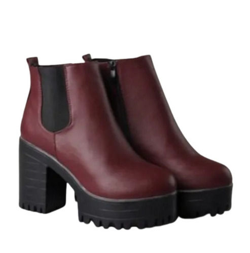 Round Toe Plain Pu And Leather Boot With Zipper Closure For Ladies  Size: 00