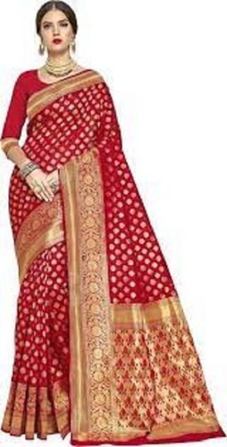 Red And Gold Woven Cottton Silk Blend Jacquard Saree