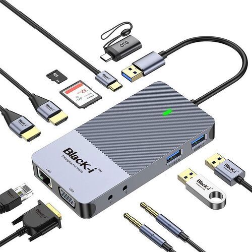 Black-I USB 3.0/TYPE-C डॉकिंग स्टेशन (DUAL HDMI और सिंगल VGA) BI-U3-701