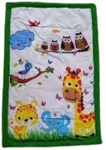 White With Green Portable Fordable Rectangular Printed Cotton Baby Carry Bed