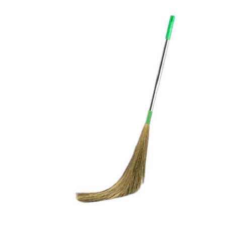 Green And Silver Standard Size Plastic Steel Grass Broom For Floor Cleaning