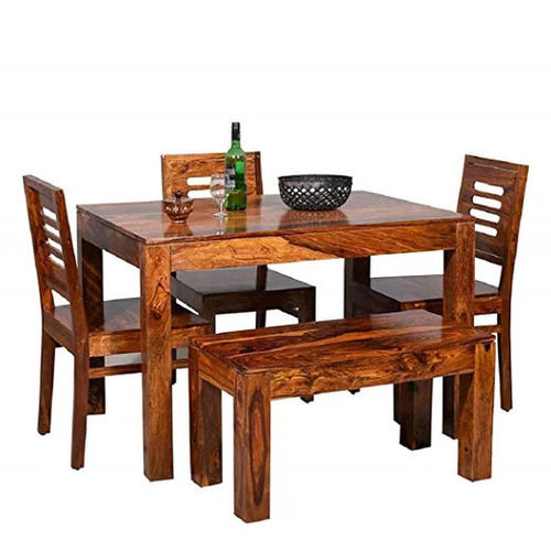 Termite Resistance Eco Friendly Polished Teak Wood 4 Seater Dining Tables