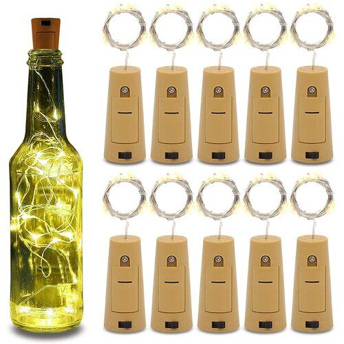 X4Cart 20 LED Wine Bottle Decoration Lights for Glass Jar Painted Transparent Container Cafe with Cork Battery Operated String (Warm white)