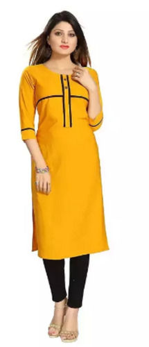 3-4th Sleeves Daily Wear Plain Crepe Kurti For Women