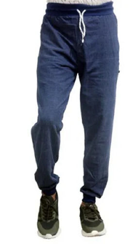 Blue 40 Inch Length Plain Cotton Lace Closer Casual Wear Mens Joggers