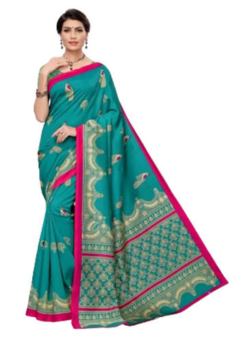 Multi Casual Wear Patch Work Printed Art Silk Saree With Blouse Piece