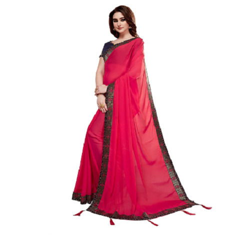 Pink Casual Wear Silk Georgette Sarees With Blouse