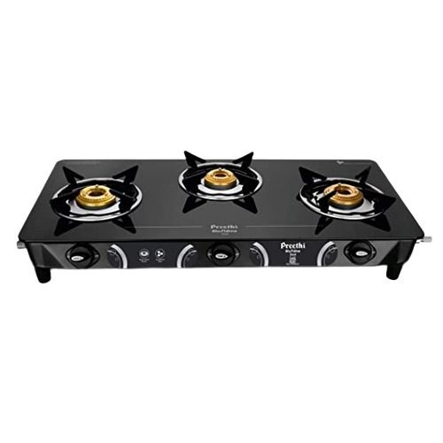 Glass Top Ceramic Black 71 X 62 X 15.5 Cm Automatic Ignition Three Gas Stoves