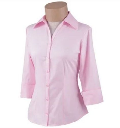 Classic Collar And Full Sleeves Plain Dyed Cotton Shirt For Ladies