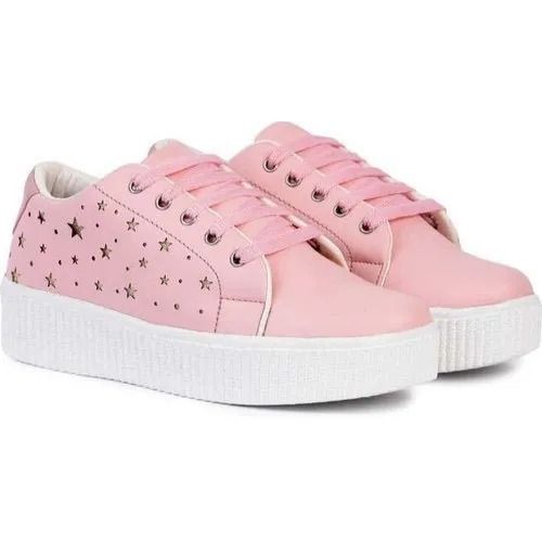 Pink Comfortable And Fashionable Party Wear Artificial Leather Shoes For Womens