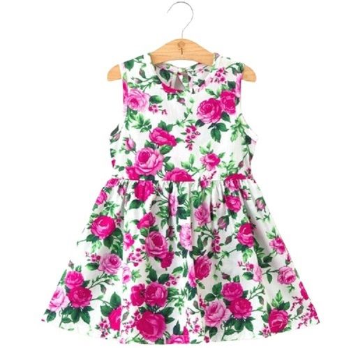 Girl Kid'S Floral Print Sleeveless Round Neck Cotton Frock Age Group: 6 To 12 Years