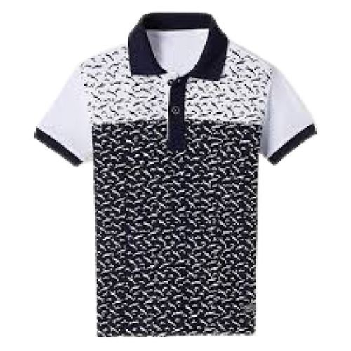 Mens Printed Black With White Polo Neck Short Sleeve Cotton T Shirt Gender: Male